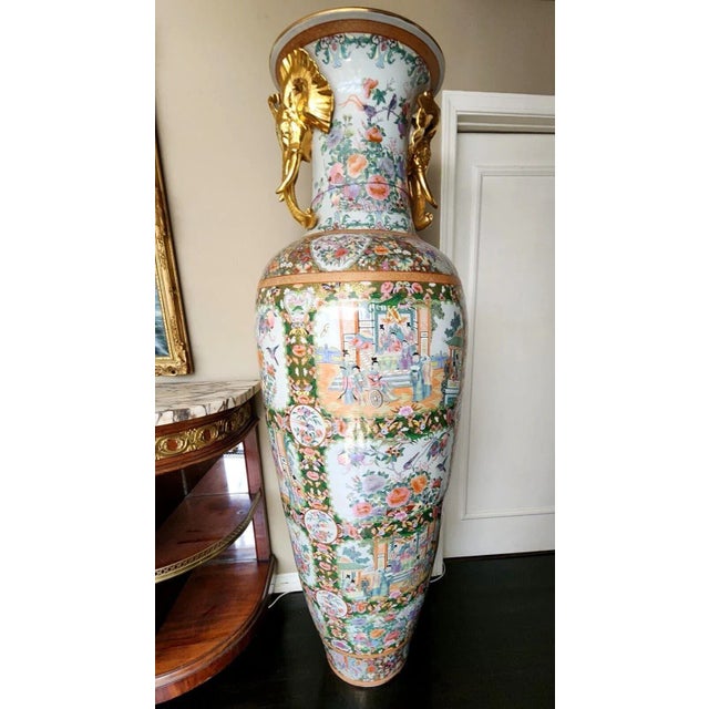Pair of Monumental Mid-20th Century Chinese Famille Rose Palace Vases For Sale - Image 10 of 17