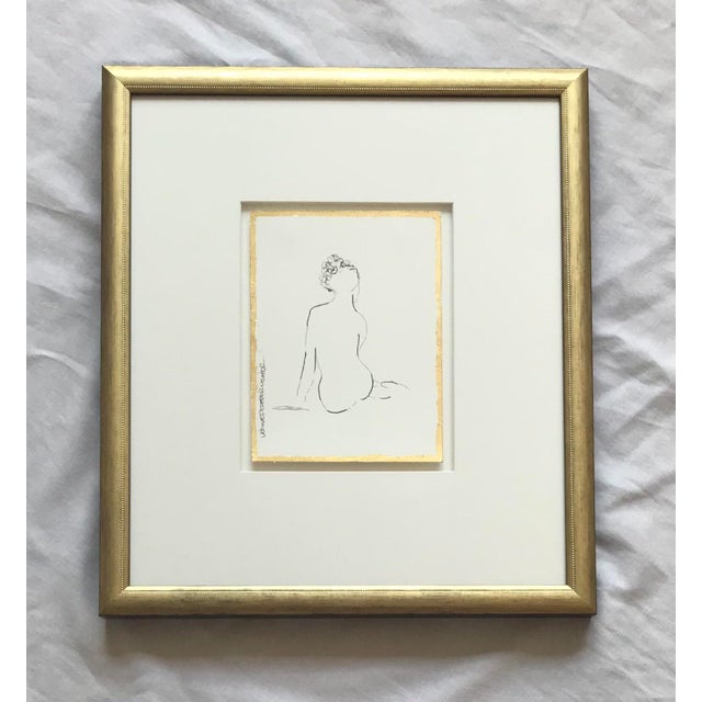 Leslie Poteet Busker Original Fine Art “Figure No. 240” Contemporary Figurative Pen and Ink Drawing, Framed For Sale - Image 4 of 4