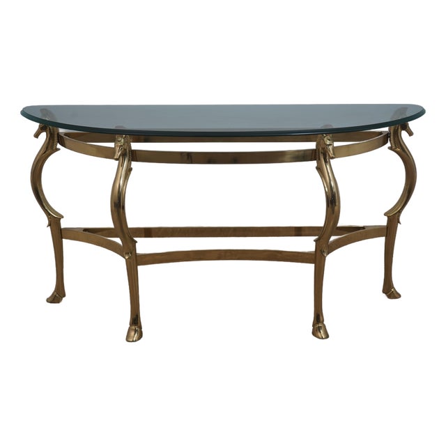Labarge Brass & Glass Horse Head Demilune Console Table For Sale
