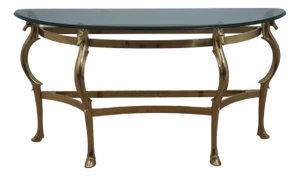 Labarge Brass & Glass Horse Head Demilune Console Table