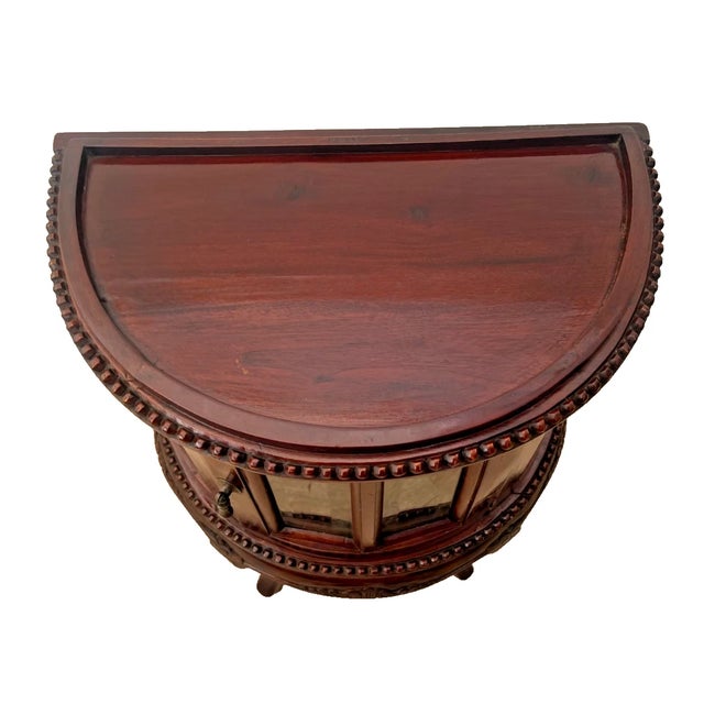 1950s 1950s China Cabinet Demilune Half Moon Shape Curio Display, Lighted, Beveled Glass 1a For Sale - Image 5 of 13