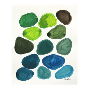 7.10.24 #4 - Blue and Green Abstract Mixed Media Art on Paper Original Artwork by Shiri Phillips