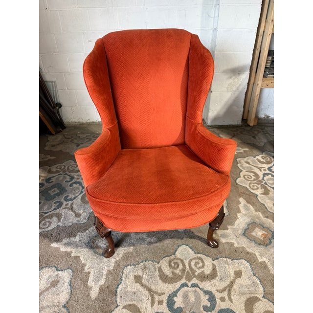 Vintage Georgian Style Wingback Armchair by Sherrill Furniture American made, Traditional orange Upholstered Wingback...