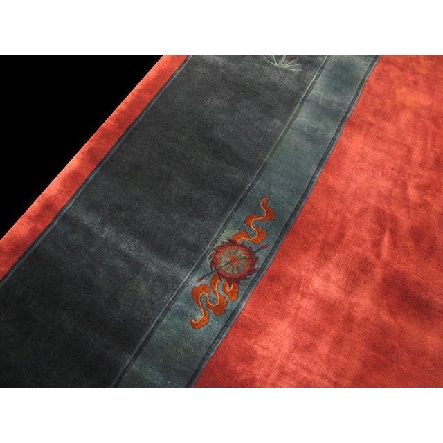 Art Deco 1920s Red Raspebery Floral Antique Chinese Art Deco Rug 9'4" X 11'4" Hand Knotted Wool Carpet For Sale - Image 3 of 6