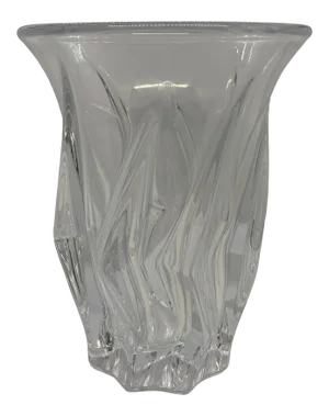 1960’s Handblown Lead Crystal Vase by Vannes-Le-Châtel Glass-Crystalry in Ribbed Design