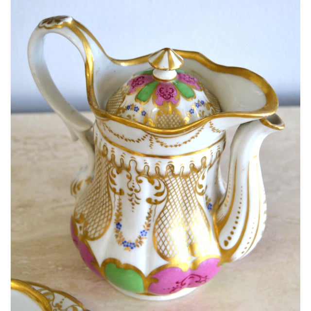 Vintage Hand Painted Gilt Porcelain Tea Set - 9 Pieces For Sale In Miami - Image 6 of 12