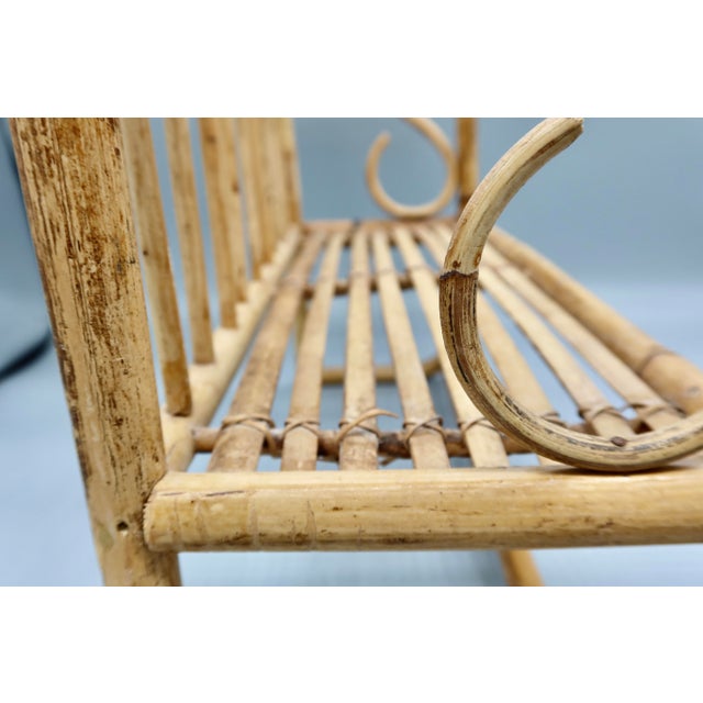 Vintage Boho Bamboo & Rattan Wall Shelf With Towel Bar — Scroll Arm Design For Sale In Austin - Image 6 of 7