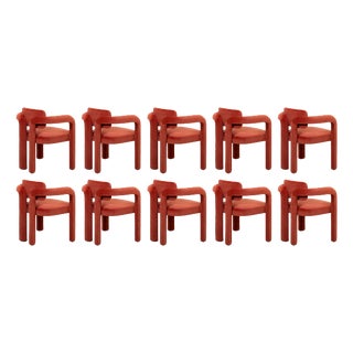 Double Arch Dining Chairs in Crimson Red Cotton Velvet from Insidherland, Set of 10 For Sale