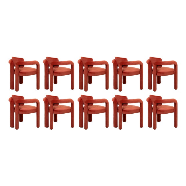 Double Arch Dining Chairs in Crimson Red Cotton Velvet from Insidherland, Set of 10 For Sale