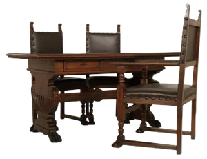 Vintage Italian Desk and Chairs Set from Dini & Puccini, 1920s, Set of 4
