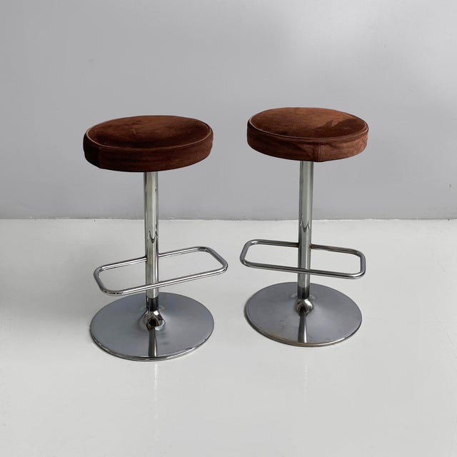 Italian Modern Bar Cabinet with Stools in Suede and Metal, 1970s, Set of 3 For Sale - Image 18 of 18