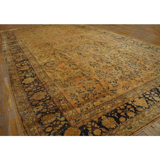 1920s Persian Sarouk Mohajeran Carpet on Peach Background & Medium Blue Border. 12'8" x 22'8" - 386 x 690 Antique Sarouk...
