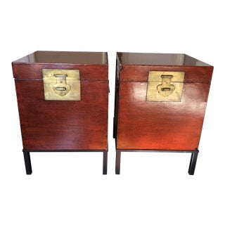 Asian Leather Trunks on Custom Iron Bases - a Pair For Sale