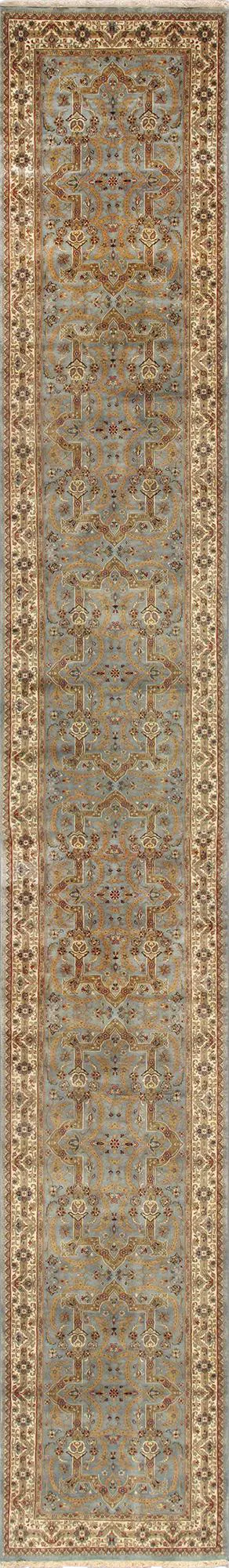Pasargad Blue and Tan Home Tabriz Lamb's Wool Runner- 4' 2" X 29' 1"