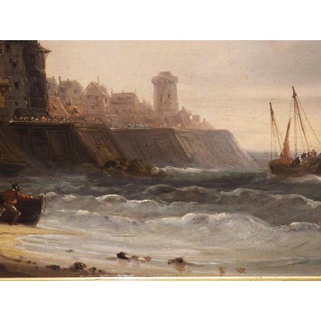 Cream 19th Century French Coastal Landscape Painting, Signed Kuwasseg For Sale - Image 8 of 14