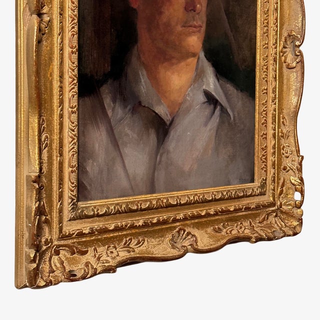 Paint Vintage Modernist Portrait of Man in Carved Gilt Frame, Signed (1947, Oil on Canvas) For Sale - Image 7 of 8
