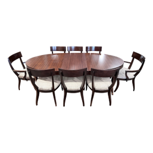 Ethan Allen Hathaway Oval Zebrawood Dining Table Set With 8 Chairs & Two Leaves