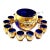 Early 20th Century Bohemian-Hand Blown and Cut, Cobalt Blue, 24 Karat Gold Encrusted Punch Bowl Set- With Enameled Three Dimensional Flowers - 15pcs For Sale