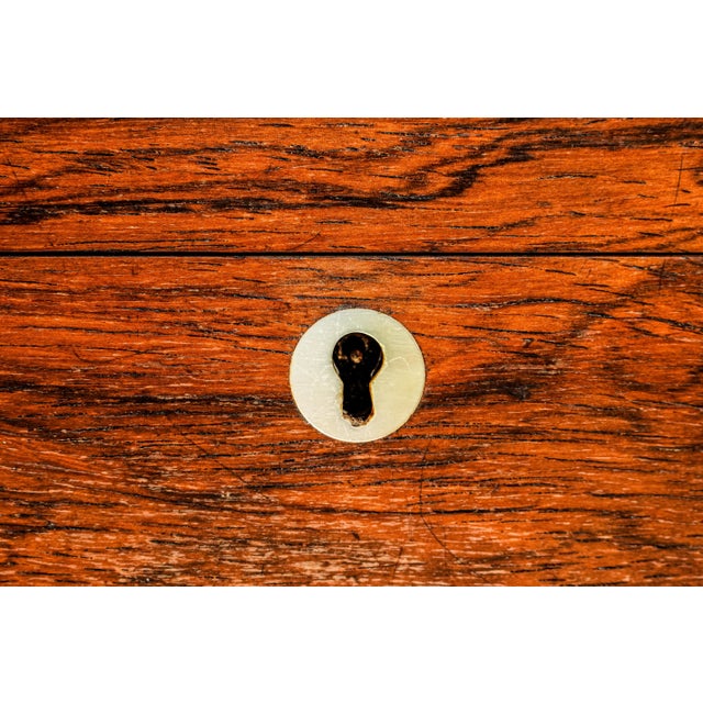 Victorian Charming Small Antique Victorian Wood Jewelry Box With Key Inset Mother of Pearl Home Decor For Sale - Image 3 of 13