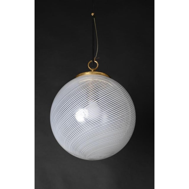 Glass Mid-Century Tessuto White and Crystal Murano Glass Chandelier from Venini, 1970s For Sale - Image 7 of 18