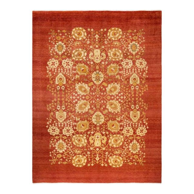 Orange Eclectic, One-of-a-Kind Hand-Knotted Area Rug in Orange, 9' 0" x 12' 1" For Sale - Image 8 of 8