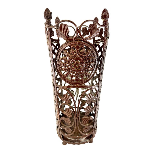 Vintage Wrought Iron Umbrella Stand For Sale