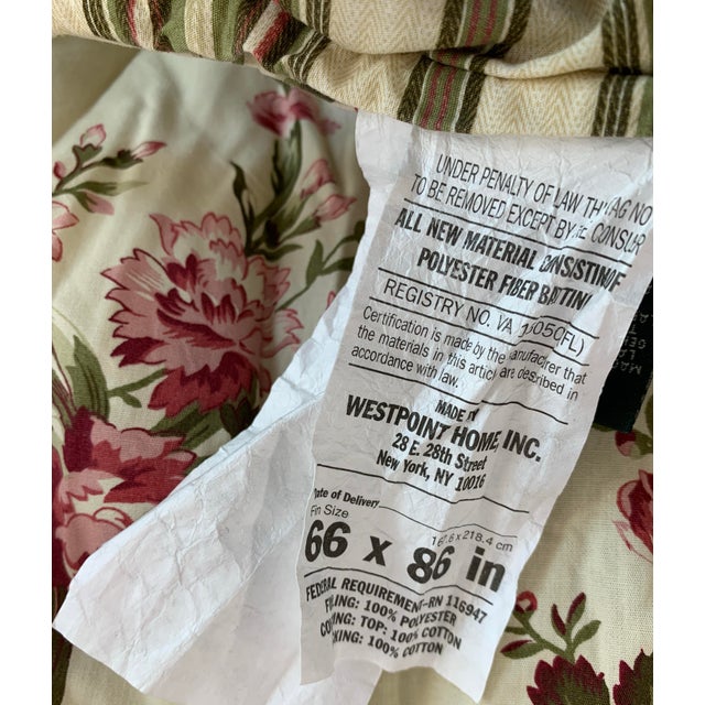 1990s Vintage Retired Lauren Ralph Lauren Sheffields Cottage Roses Twin Comforter Cover Pink Red Green Over Ivory Background For Sale - Image 5 of 12