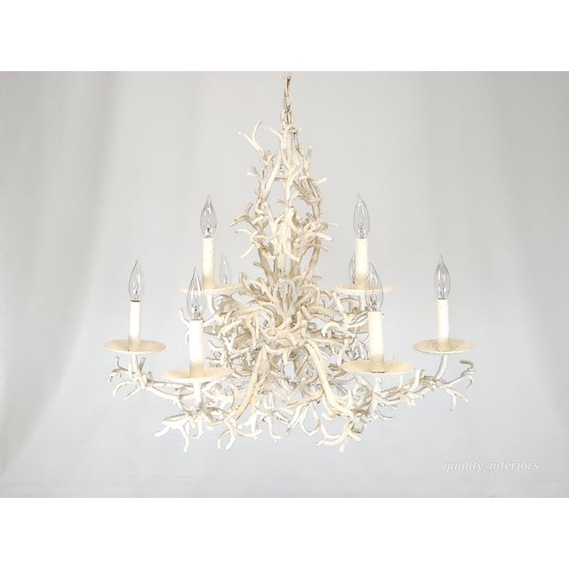 Fabulous MCM Palm Beach 1960s 9 Arm 9 Light Coral Iron Tole (Heavy) Chandelier For Sale - Image 4 of 12
