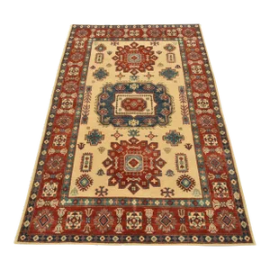 Kazak Rug 4’1” X 6’4” Beige Wool Tribal Hand-Knotted Carpet