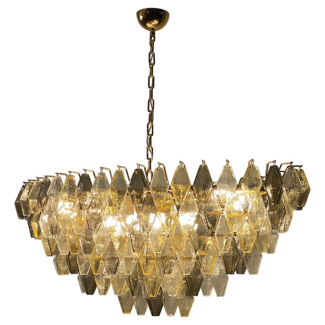 Oval Amber and Grey Poliedri Murano Glass Chandelier or Ceiling Light, 1990s For Sale