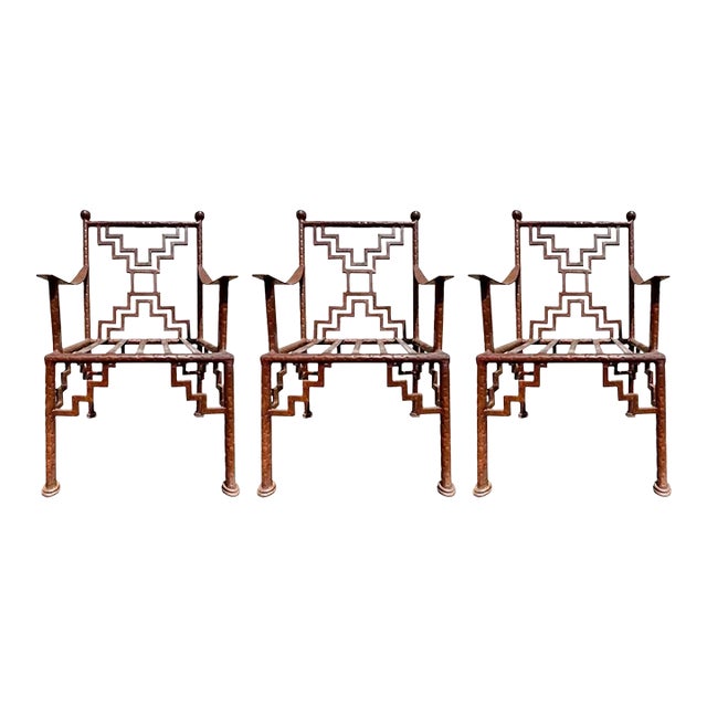 Industrial Steel Ziggurat Armchairs, Set of 3 For Sale