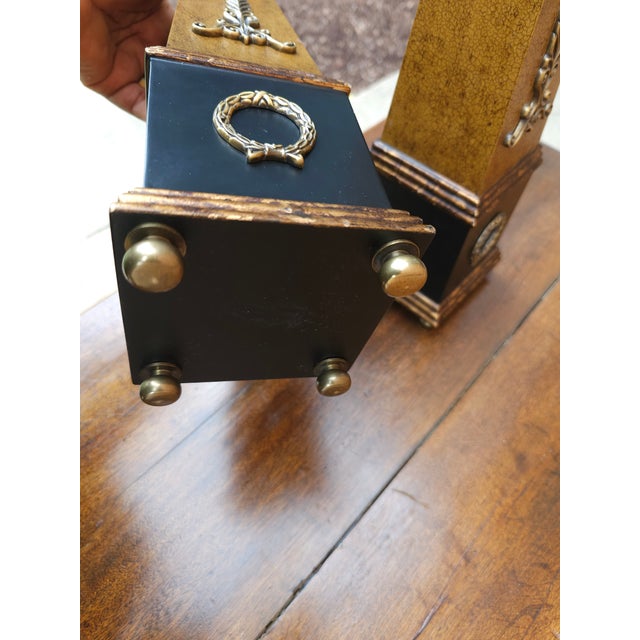 Pair Neoclassical Style Brass, Composition and Partial Ebonized Table Obelisks For Sale - Image 4 of 4