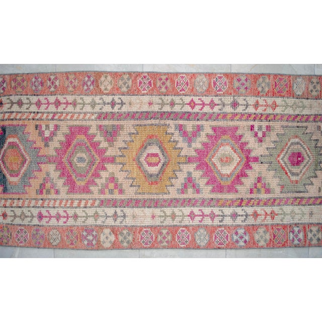 Kurdish Herki Hand-Knotted Distressed Runner Rug Low Pile Extra Long Hallway Decor - 3x15 Ft Approx For Sale - Image 13 of 16
