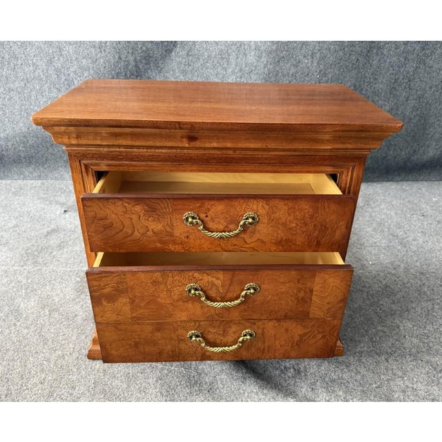 Wood Late 20th Century Thomasville Burled Walnut Two Drawer Nightstand For Sale - Image 7 of 10