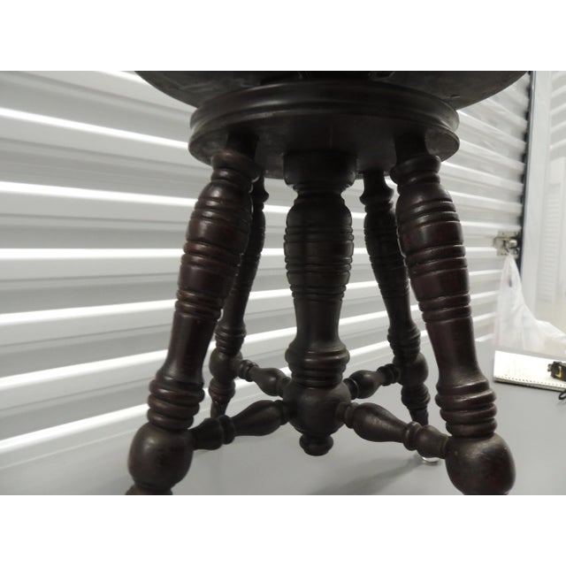 Antique Round Victorian Wood Swivel Piano Stool With Claw & Ball Feet For Sale In Tampa - Image 6 of 7
