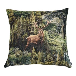 Woodland Stag Tapestry Cushion With Feather Filler - 46x46cm (18"x18") For Sale