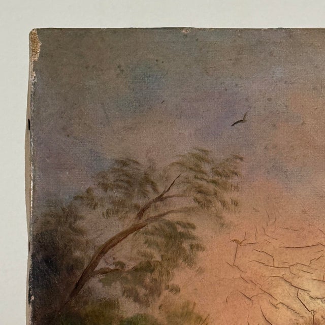 19th Century Hudson River School Sunset River Landscape (Oil on Canvas) For Sale In Philadelphia - Image 6 of 9