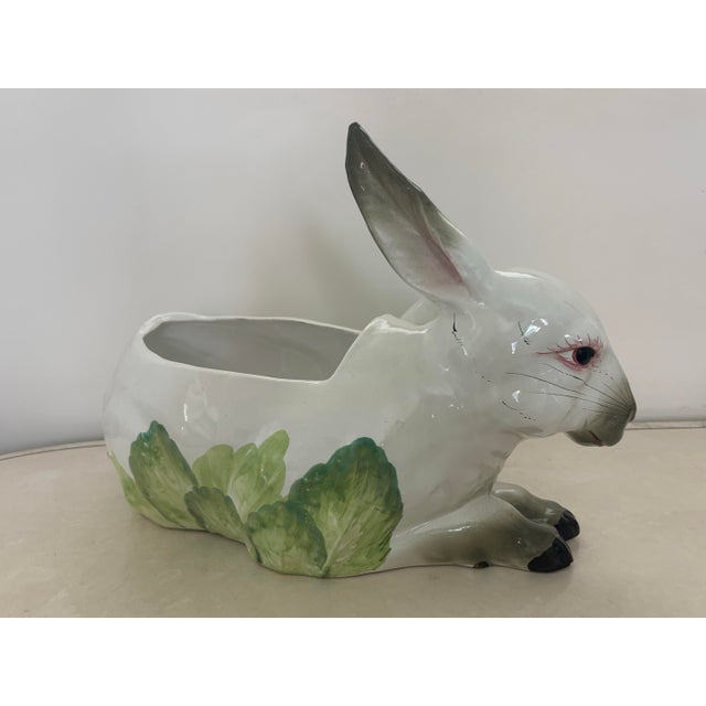 1980s 1980s Large Italian Ceramic Rabbit With Cabbage Planter Cachepot For Sale - Image 5 of 10