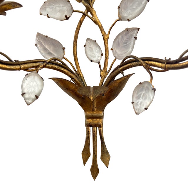 Wall Sconces with Flowers and Leaves from Maison Baguès, 1950s, Set of 2 For Sale - Image 3 of 6