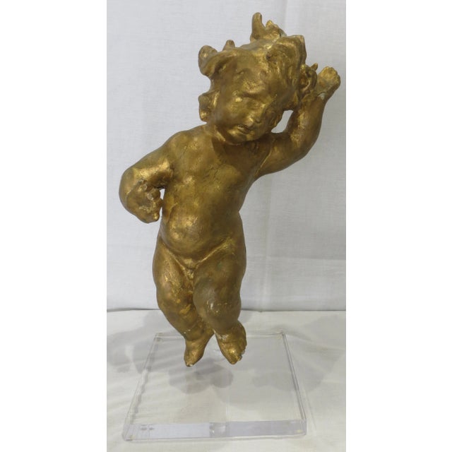 Gold Gilded Putti on Lucite Stand For Sale - Image 9 of 9
