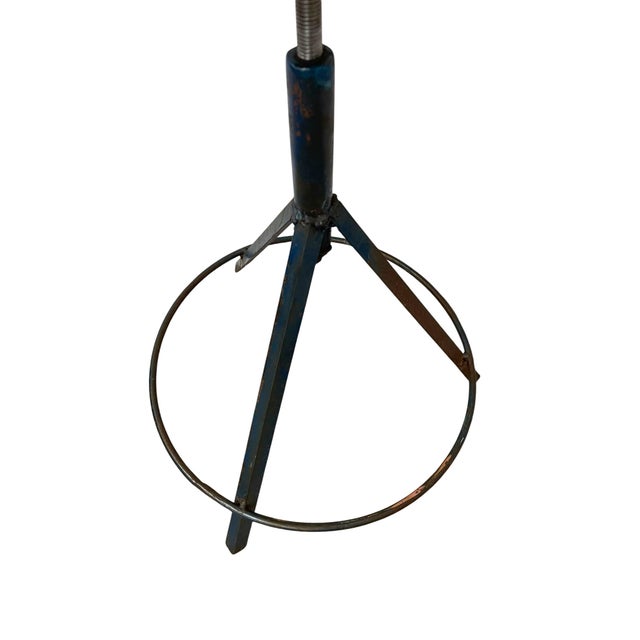 Wood Vintage Industrial Stool With Solid Wood Round Seat and Metal Tripod Base For Sale - Image 7 of 10