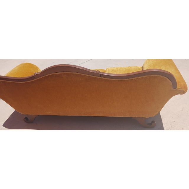 Victorian Vintage Victorian Camelback Duncan Phyfe Style Gold Velvet Sofa For Sale - Image 3 of 13
