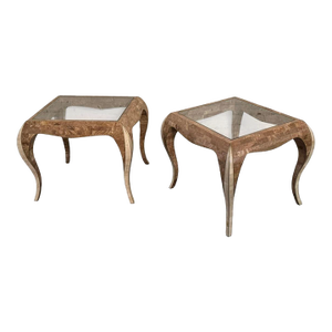 Pair of Maitland Smith Style Stone Tables With Glass Tops