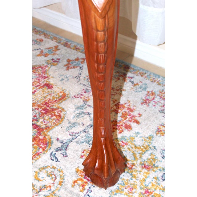 1950s Vintage Mahogany Console Table - Hand-Carved Chippendale Style With Claw Feet & Ornate Details For Sale - Image 13 of 15