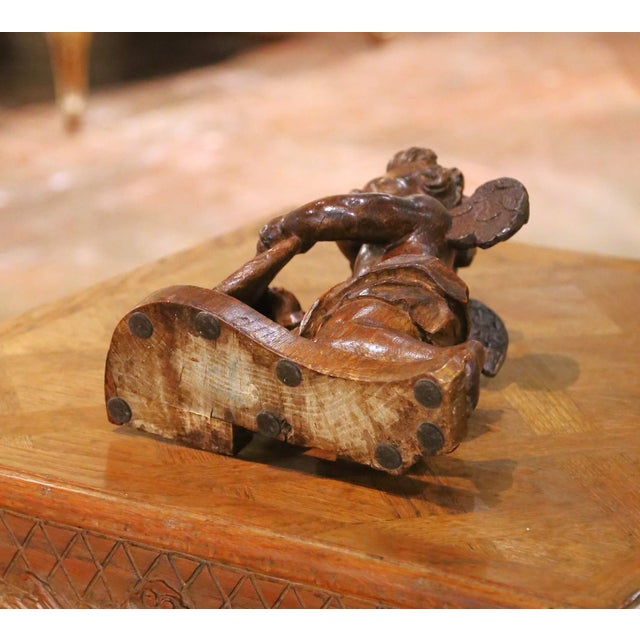 18th Century French Carved Oak Winged Putto With Fleur-De-Lys Heraldic Shield For Sale - Image 10 of 10