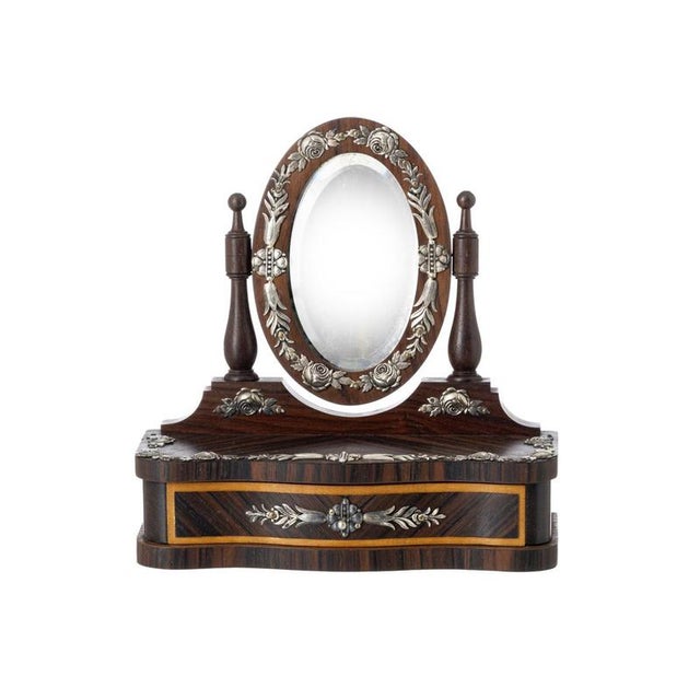 Miniature Dressing Table in Fine Wood and Silver, 19th Century For Sale - Image 6 of 6
