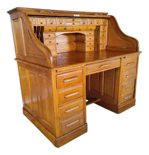 1890's Edwardian Oak Roll Top Desk