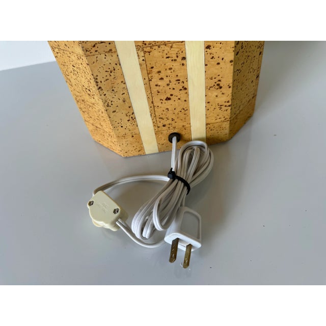 Vintage Italian Organic Beige Cork and Brass Table Lamp For Sale - Image 10 of 12