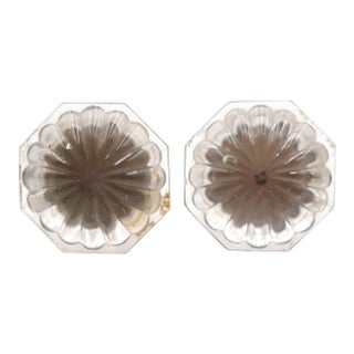 Pair of Vintage 1.25 In. Floral Octagon Glass Cabinet Knobs For Sale