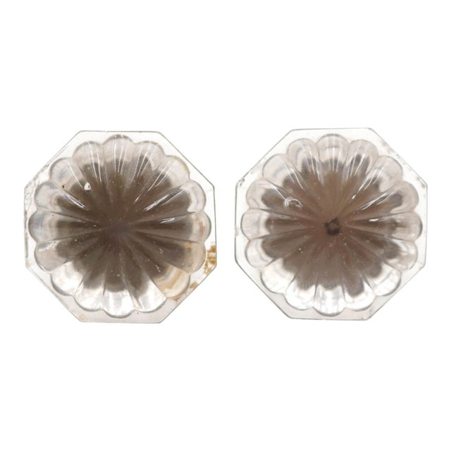 Pair of Vintage 1.25 In. Floral Octagon Glass Cabinet Knobs For Sale